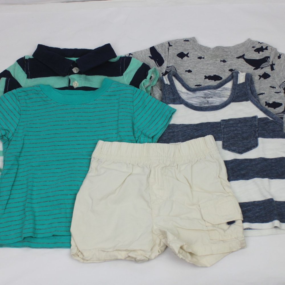 Carters Lot of 5 Short Sleeve Shirts Matching Shorts